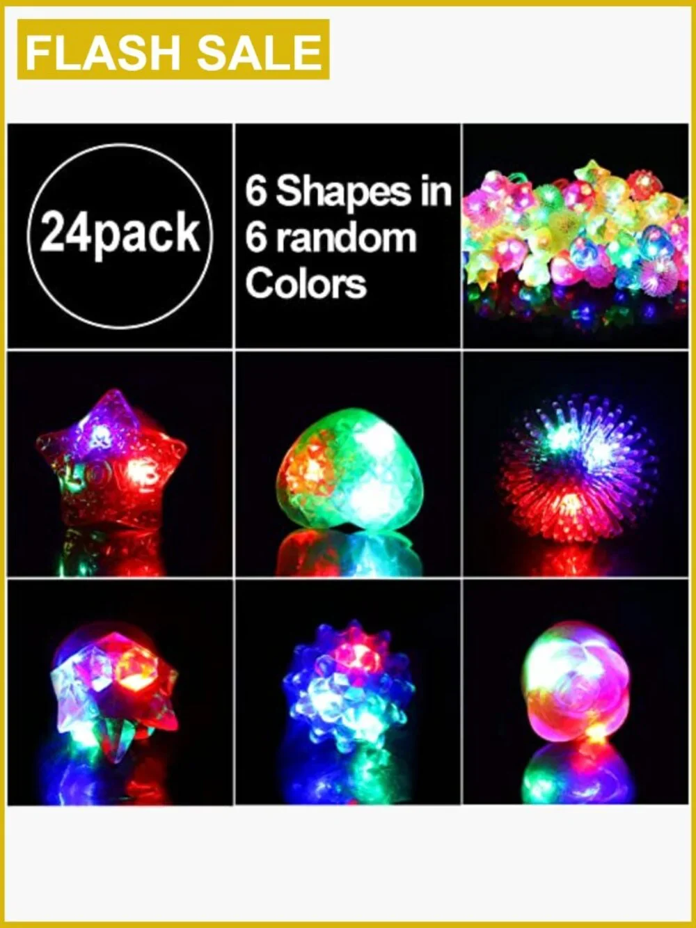 24 Light Up LED Rings Flashing Party Favors Novelty Toys for Kids